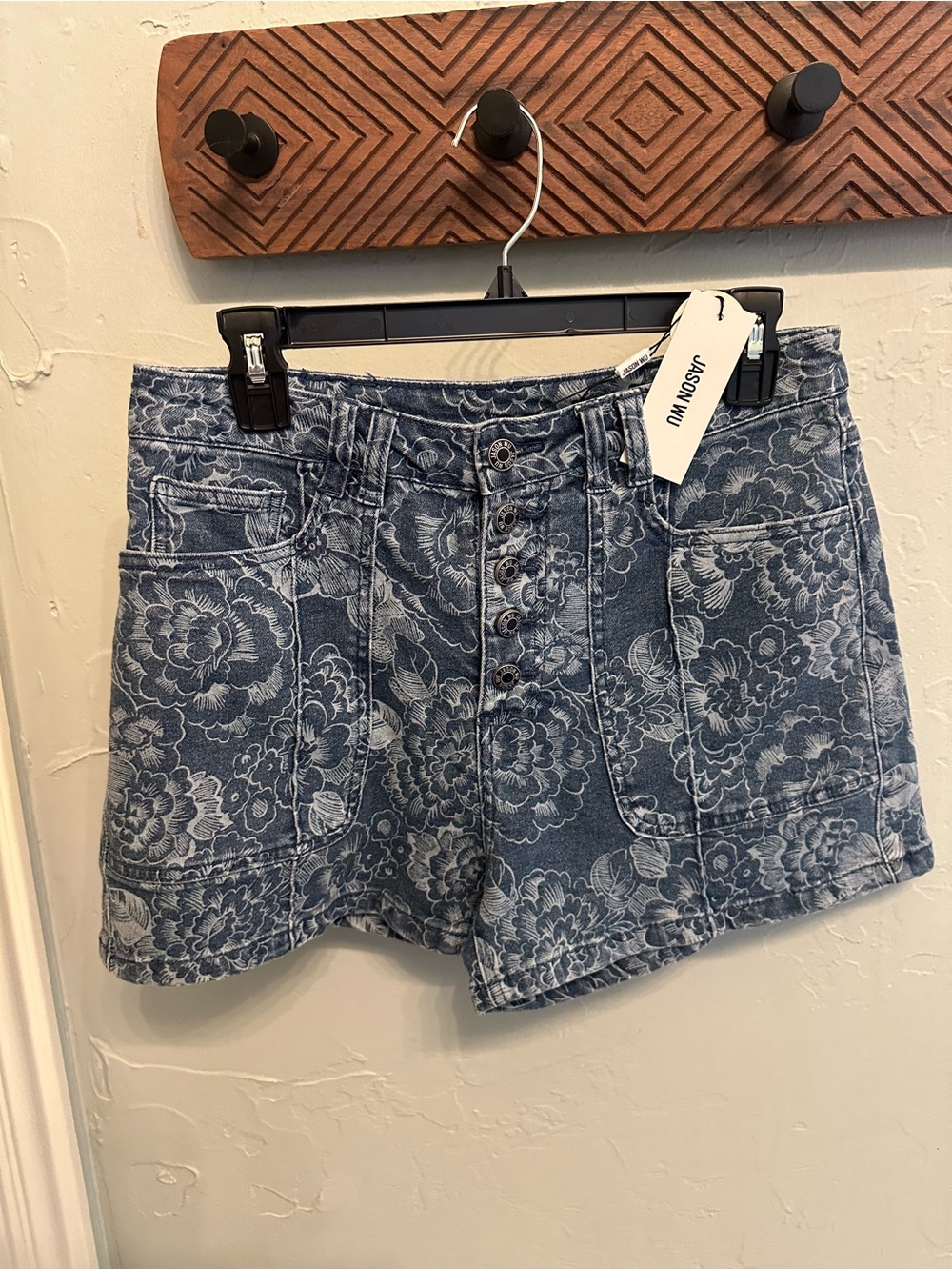 Jason Wu Floral Denim Button-Front Shorts - Blue
